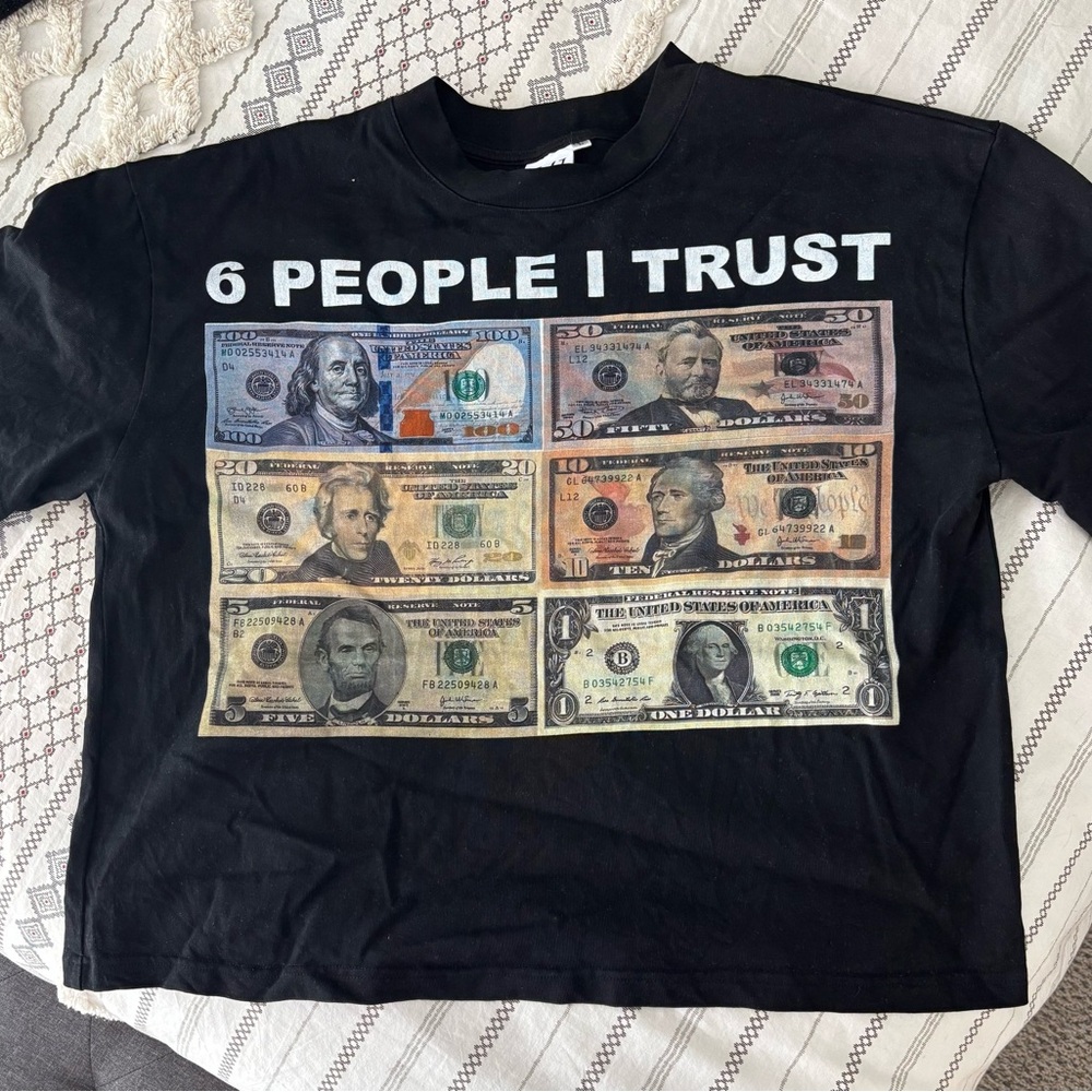Black Graphic Tee with Money Print